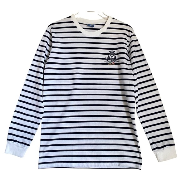 Italia Mania Tops - Italia Mania Top Women M Striped Crewneck Long Sleeve Capri Embroidered Nautical